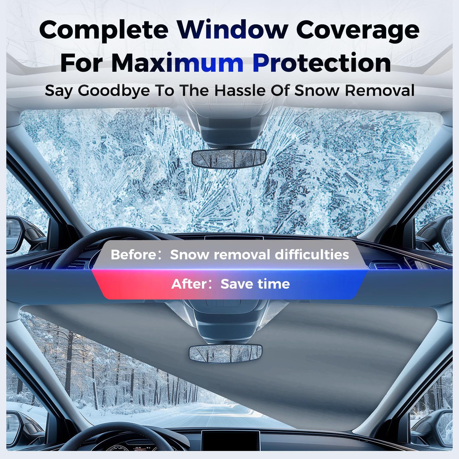 All-Season Half Car Cover for Sedans & SUVs - Thickened Windshield Snow Cover & Full-Window Protection | Winter Car Accessories for Snow, Ice & UV Protection (Perfect for Parking, Travel & Extreme Weather)
