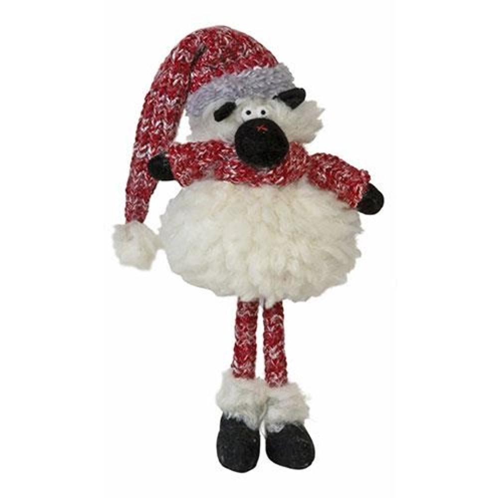 Fluffy Standing Sheep Plush Toy with Red Knit Hat - Cute Christmas Decoration & Cozy Home Decor Gift for Kids
