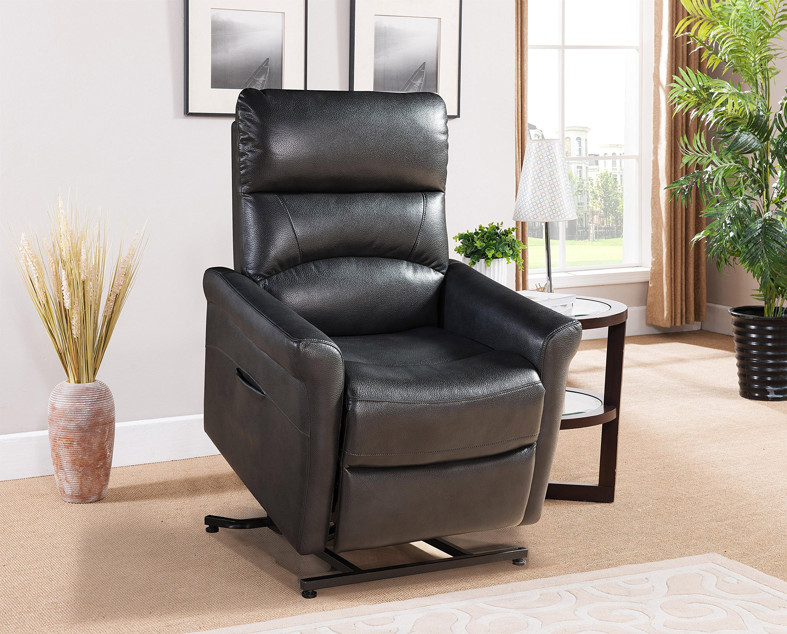 AC Pacific Contemporary Faux Leather Power Recliner Lift Chair with USB Ports - Ergonomic Gaming & Living Room Reclining Chair in Charcoal - Perfect for Home Theater, Office & Relaxation