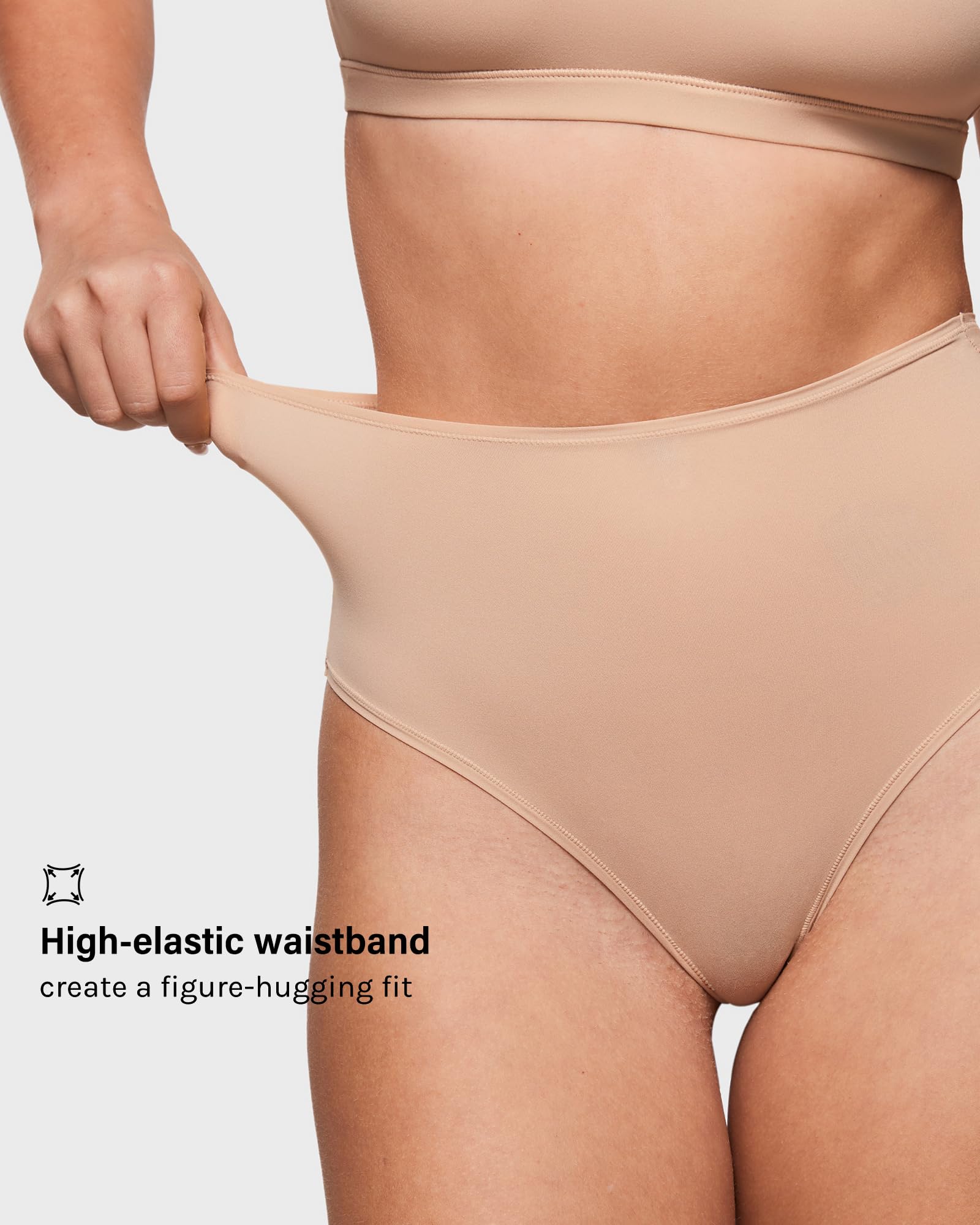 INLYRIC Women's High Waisted Thong Underwear - Ultra Soft No Show Panties 3 Pack, Seamless Stretch Comfort for Everyday Wear, Yoga & Lounge