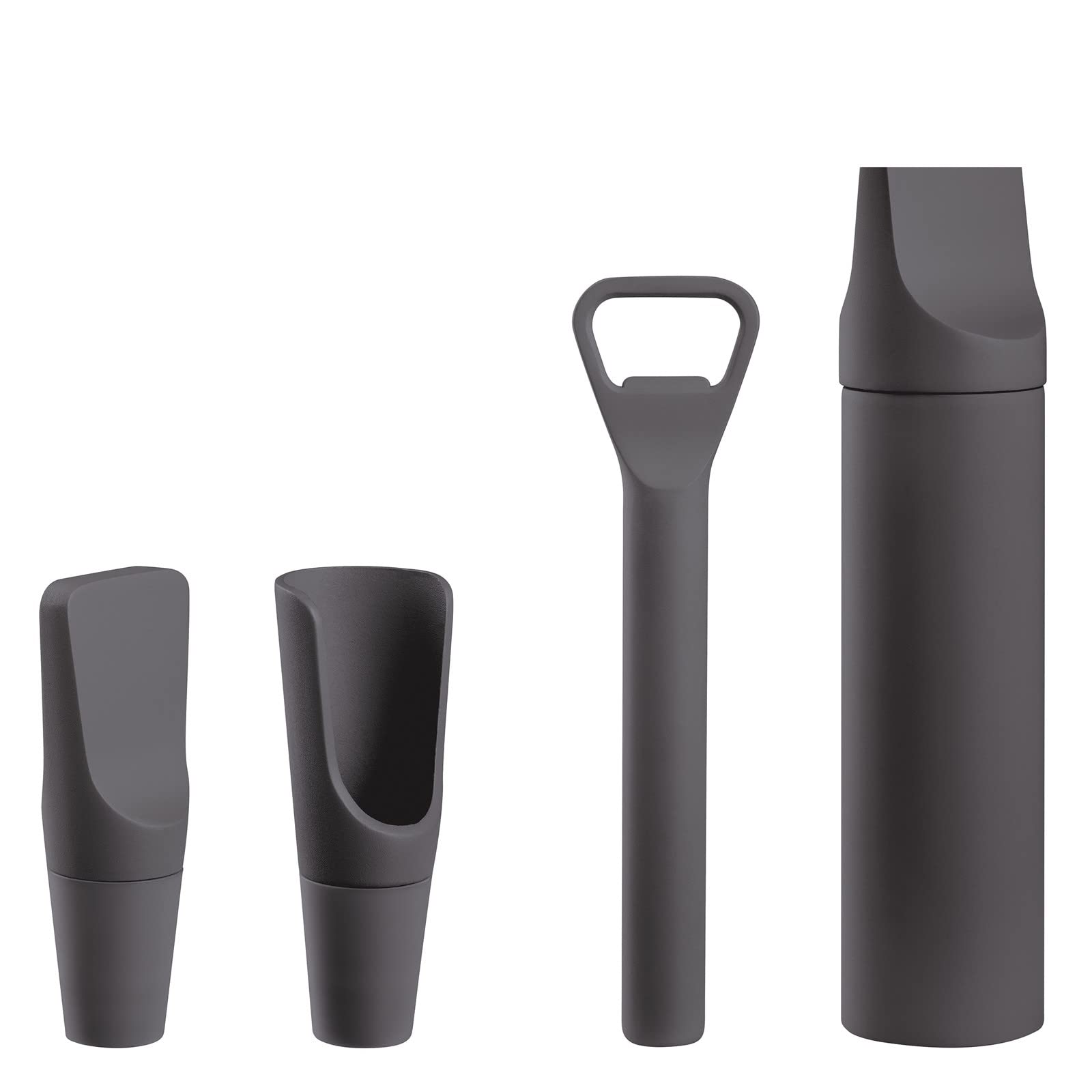 Blomus ILO 4-Piece Wine Accessory Set with Magnetic Corkscrew, Bottle Opener, Wine Pourer & Stopper - PVD Coated Stainless Steel Bar Tools for Home Entertaining & Gifts (Charcoal)