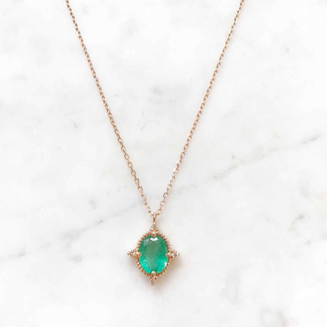 Victorian Style Emerald Pendant Necklace - 14K Gold Plated Elegant Jewelry for Women - Perfect for Weddings, Anniversaries & Special Occasions