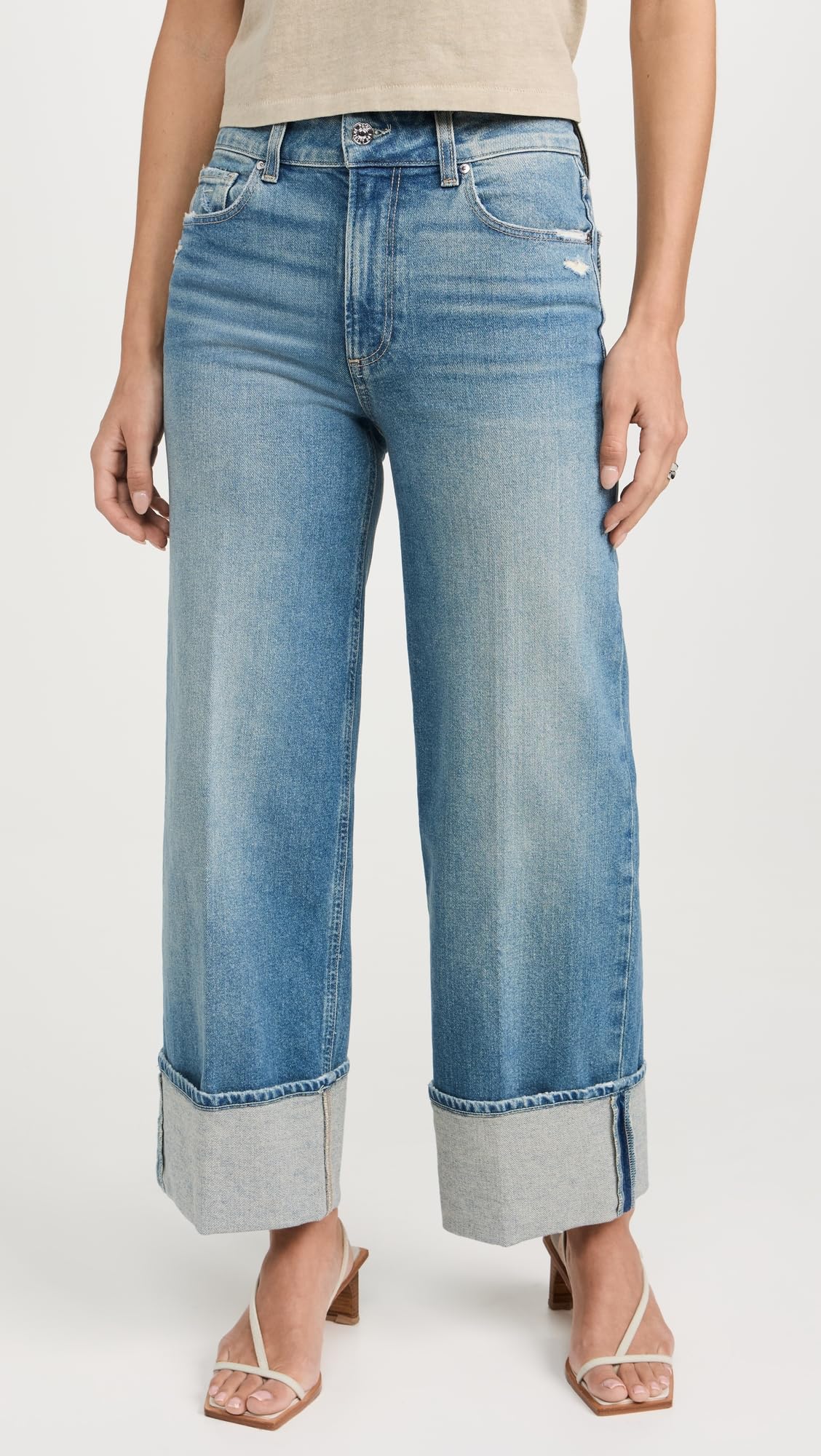 PAIGE Women's Sasha Ankle Wide Cuff Jeans - High Waist Stretch Denim Pants for Casual & Work Outfits | Perfect for Office, Date Night & Weekend Wear