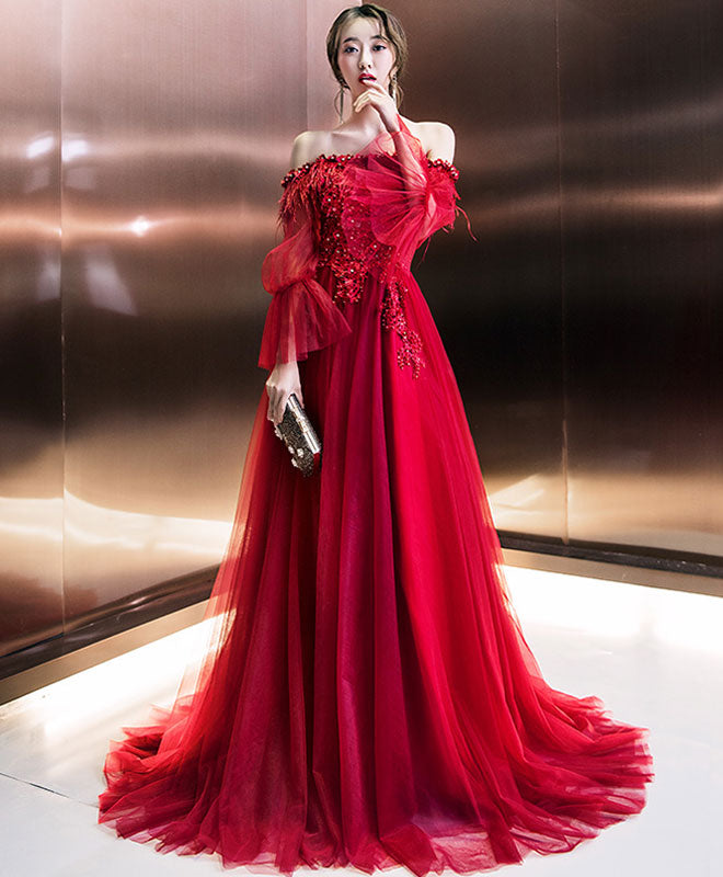 Elegant Burgundy Tulle Long Prom Dress for Women - Formal Evening Gown for Homecoming, Wedding Guest, or Special Occasions