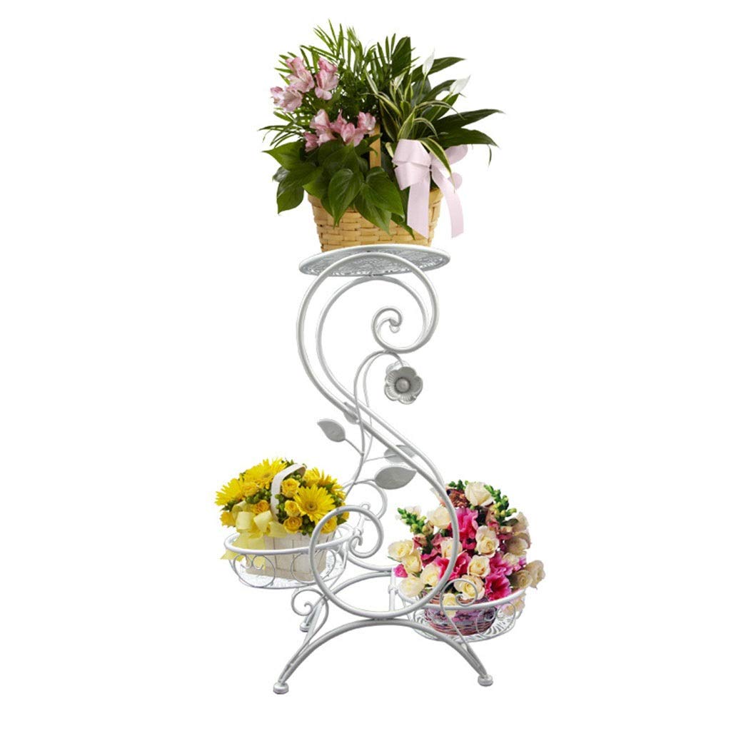 CSQ White Iron Flower Stand - Round Hollow Plant Holder with Drainage Tray, S-Type Floor Standing Design for Indoor/Outdoor Plants (502266CM) | Perfect for Living Room, Patio, Garden Decor & Plant Display