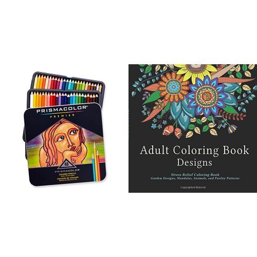 Adult Stress Relief Coloring Book with Garden Designs, Mandalas, Animals & Paisley Patterns | Premium Prismacolor Colored Pencils 48 Set | Perfect for Relaxation, Meditation & Art Therapy