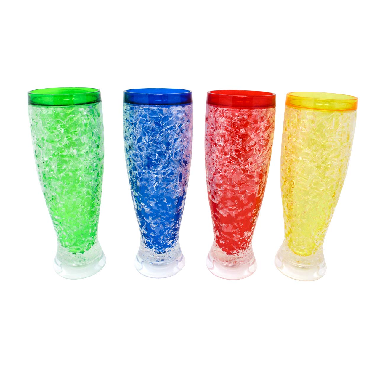 Trademark Innovations 4-Pack Plastic Freezer Beer Mugs with Cooling Gel - Perfect for Chilled Drinks, Parties, and Outdoor Gatherings