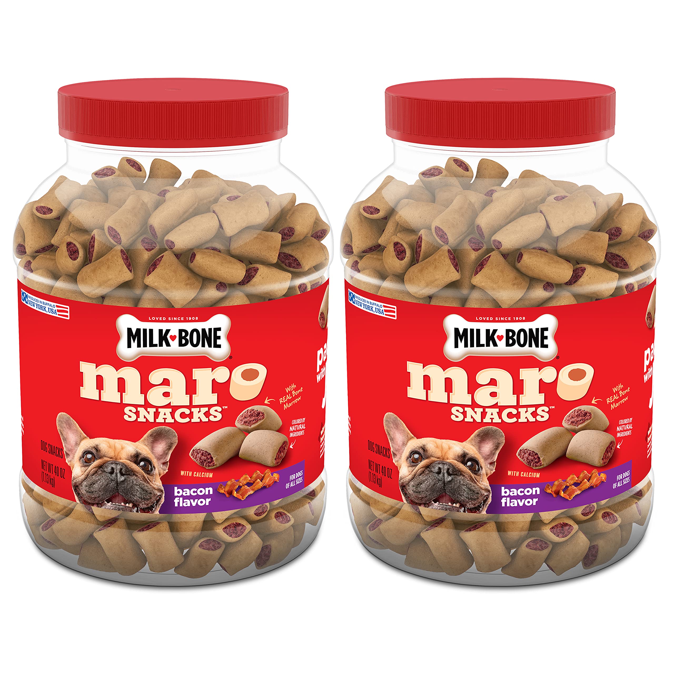 Milk-Bone MaroSnacks Bacon Flavor Small Dog Treats with Bone Marrow - 40oz (2-Pack) - Delicious Training Rewards & Dental Chews for Puppies & Small Breeds