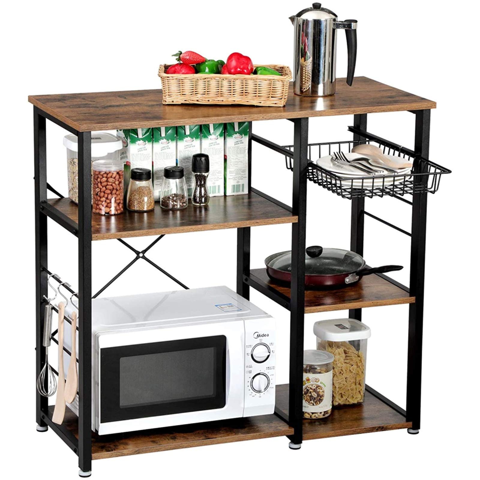 3-Tier Industrial Kitchen Baker's Rack - Black Metal Microwave Stand with Storage Shelves for Oven, Spices & Cookware - Perfect for Small Kitchen, Pantry Organization & Baking Workstation