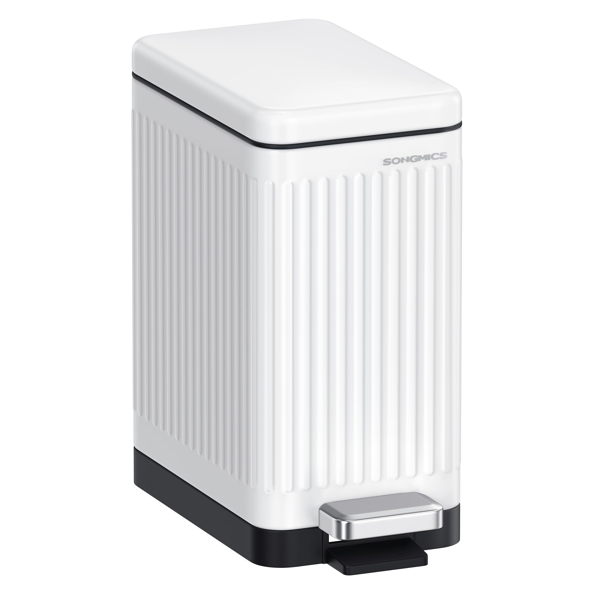 SONGMICS 2.6-Gallon Slim Stainless Steel Bathroom Trash Can with Soft-Close Lid - White ULTB562W01 - Perfect for Small Spaces, Toilets, and Compact Bathrooms