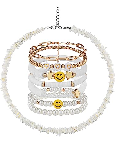 White bracelets + Puka necklace