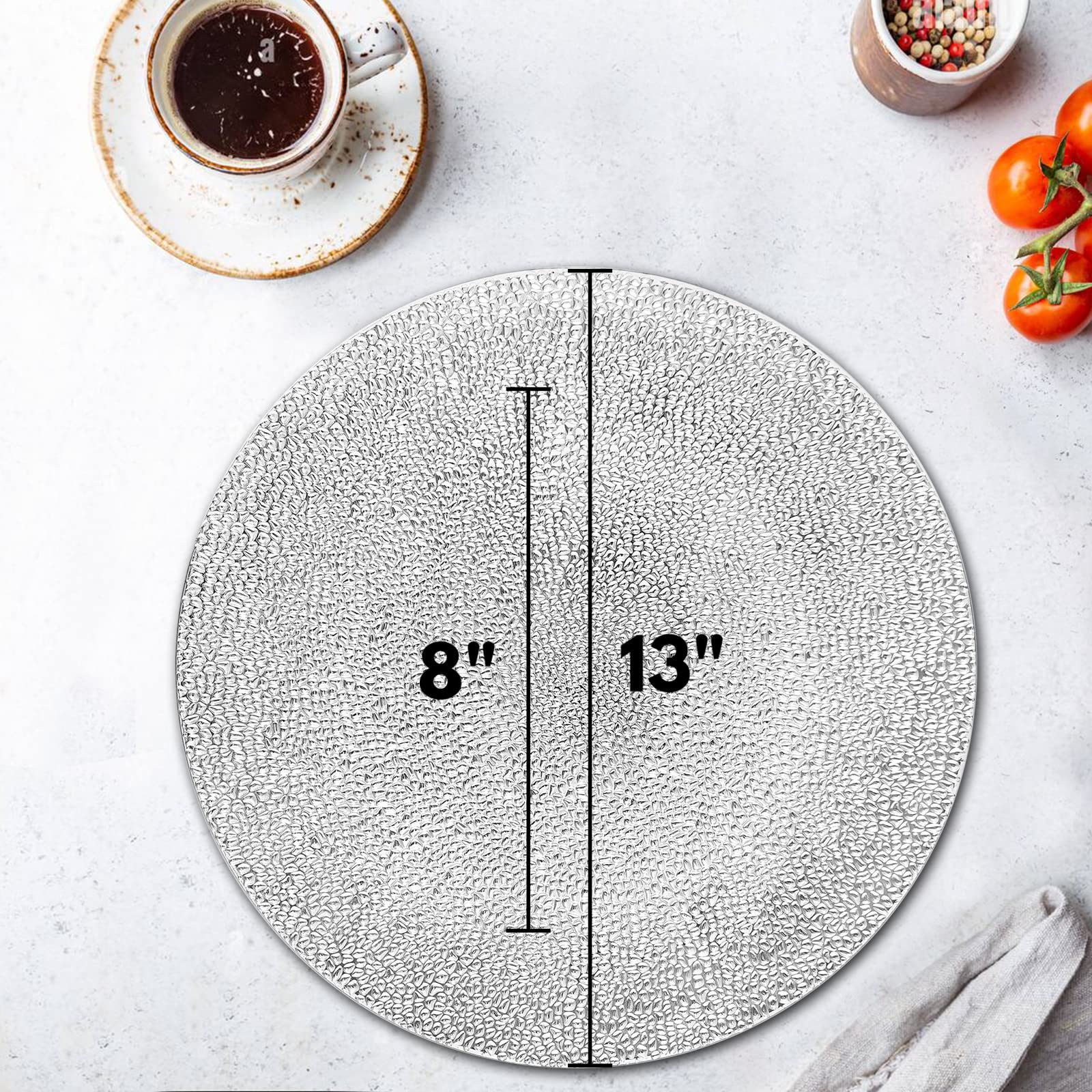 13 Inch Round Plastic Charger Plates Set of 8 - Elegant Dinner Plates for Wedding, Party & Event Decorations (Bubble Silver) - Perfect for Formal Dining, Buffet Serving & Table Setting