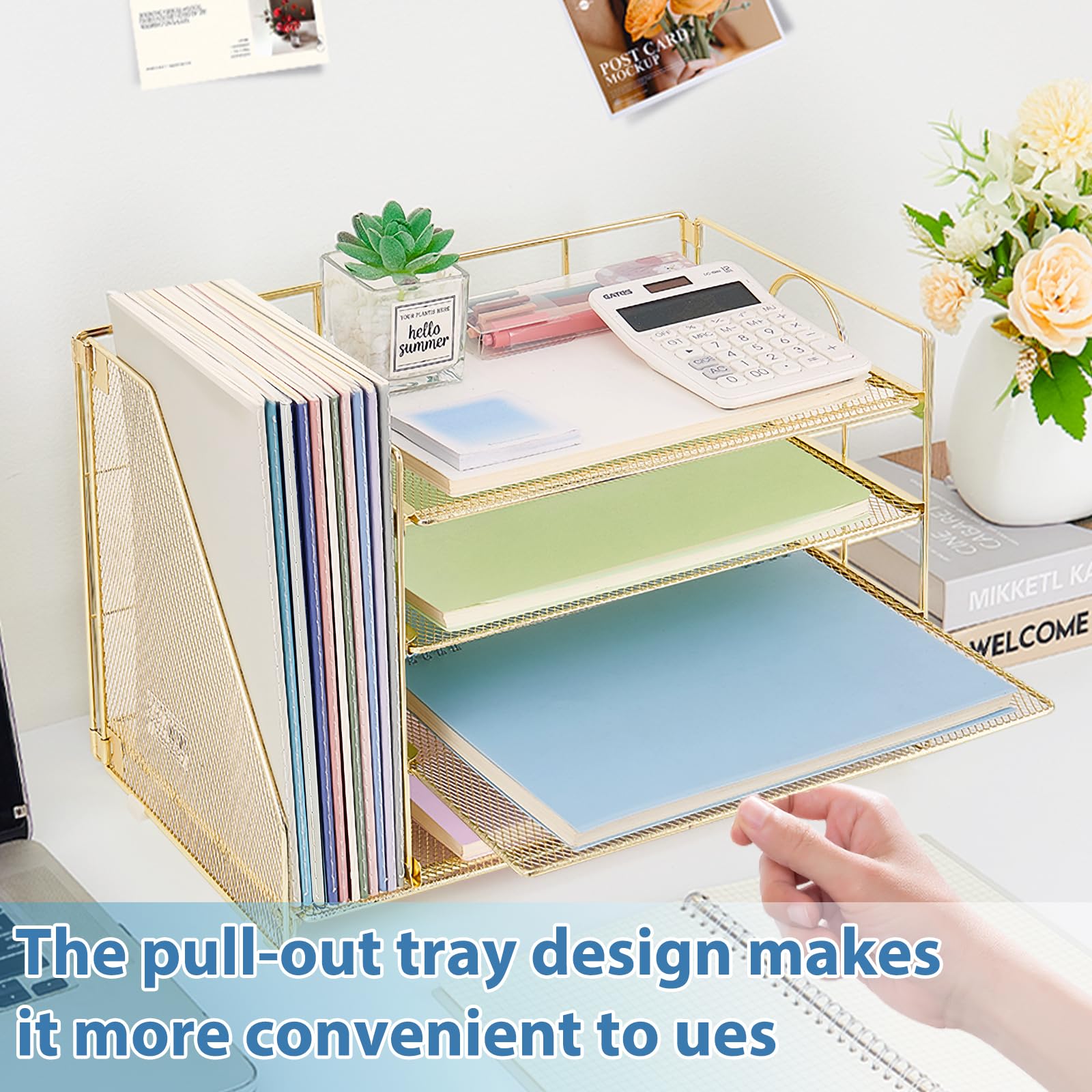OPNCIE 4-Tier Paper Letter Tray File Organizer - Gold Office Desk Organizer for Documents, Files & Supplies | Perfect for Classroom, Home Office & Workspace Organization | Elegant Storage Solution for Papers, Mail & Office Accessories