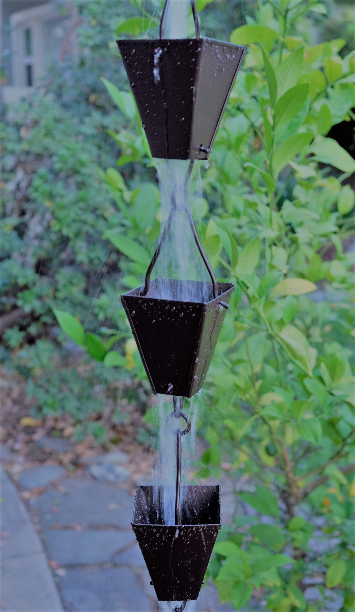 8FT Bronze Rain Chain with Tapered Square Cups & Installation Kit - Decorative Downspout Alternative for Garden, Patio, and Roof Drainage