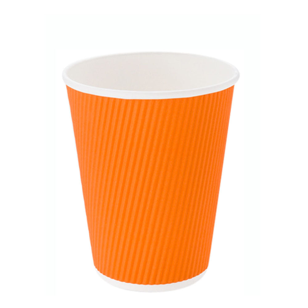 12 oz Tangerine Orange Paper Coffee Cups with Ripple Wall - 3.5