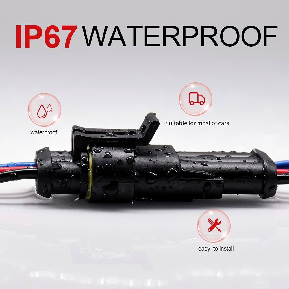 2 Pin Waterproof Electrical Connectors (6-Pack) - 18 AWG Automotive Wire Connectors for Motorcycle, Car, Boat - Secure Plug-in Connection for Harsh Weather & Marine Environments