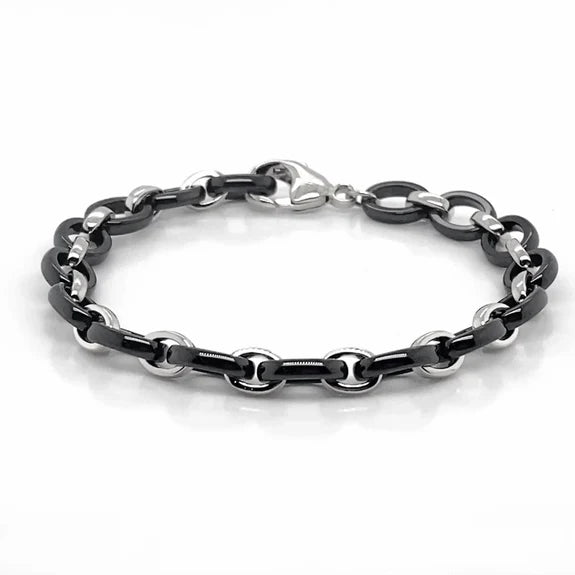 Monica Rich Kosann Audrey Silver Black Ceramic Bracelet for Women - Elegant Adjustable Jewelry Gift for Birthday, Anniversary & Special Occasions