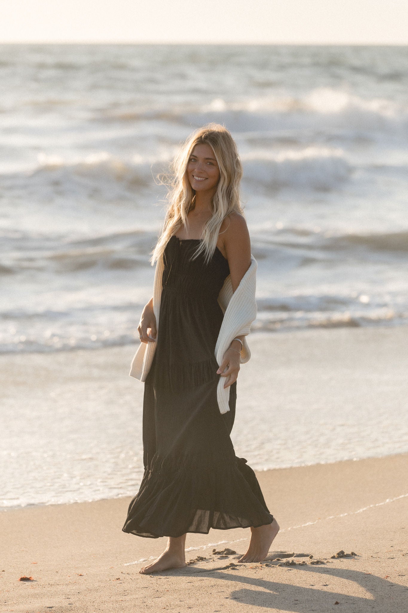 Salt Air Woven Cotton Midi Dress - Women's Summer Beach Dress with Pockets, Breathable & Comfortable for Vacation, Outdoor, and Casual Wear