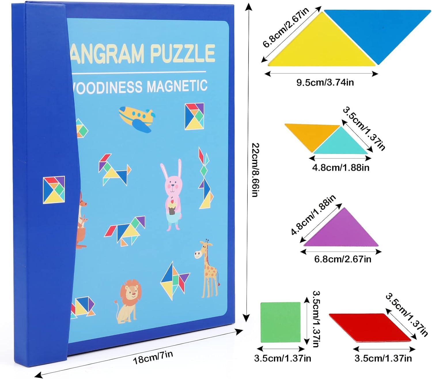Wooden Magnetic Puzzle Book for Kids Ages 3+ | 7-Piece Educational Travel Toy with 64 Patterns | Brain Boosting STEM Learning Game | Perfect Gift for Boys & Girls | Great for Road Trips, Airplane Travel & Quiet Playtime