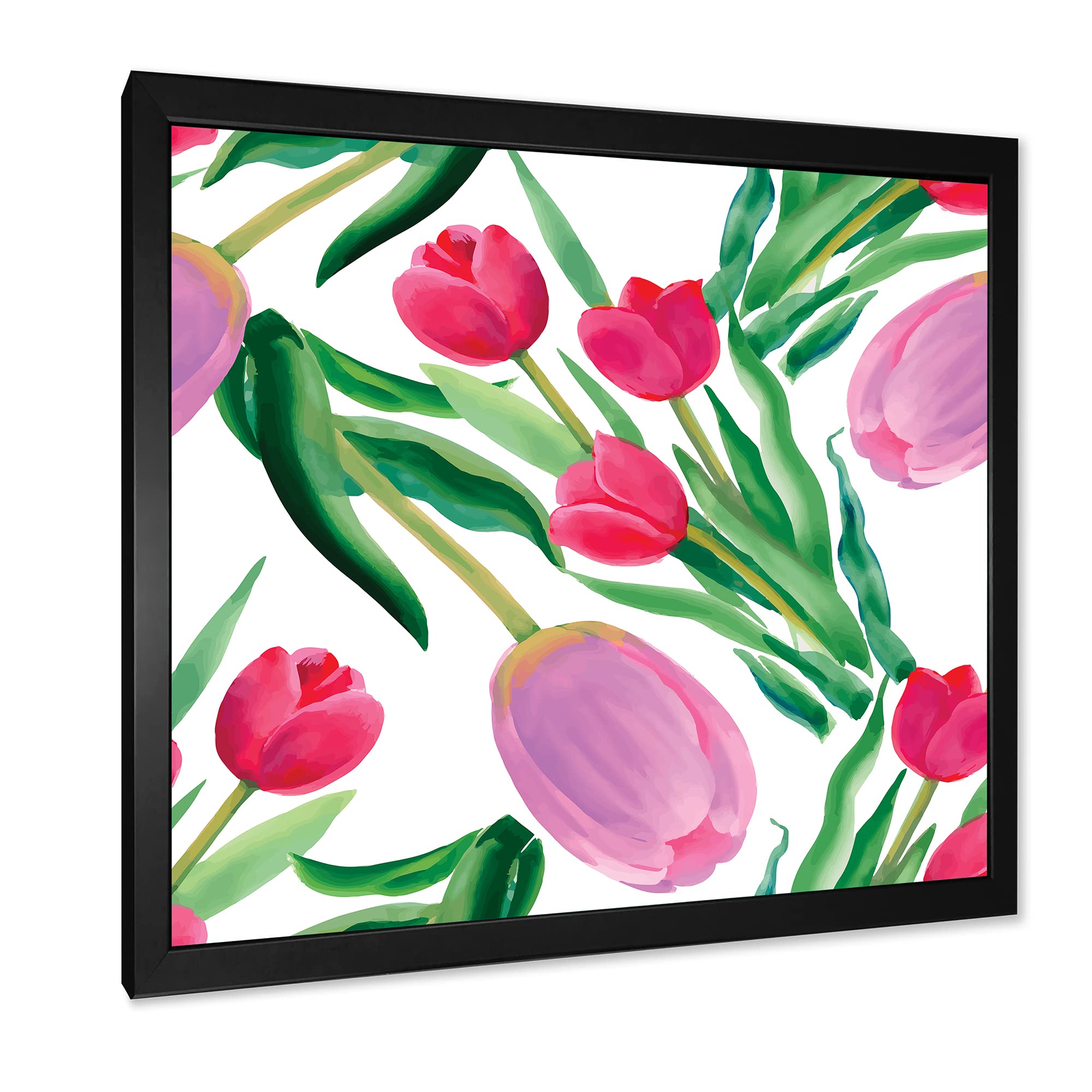 Blooming Pink Tulips Framed Wall Art - Traditional Floral Home Decor for Living Room, Bedroom & Office