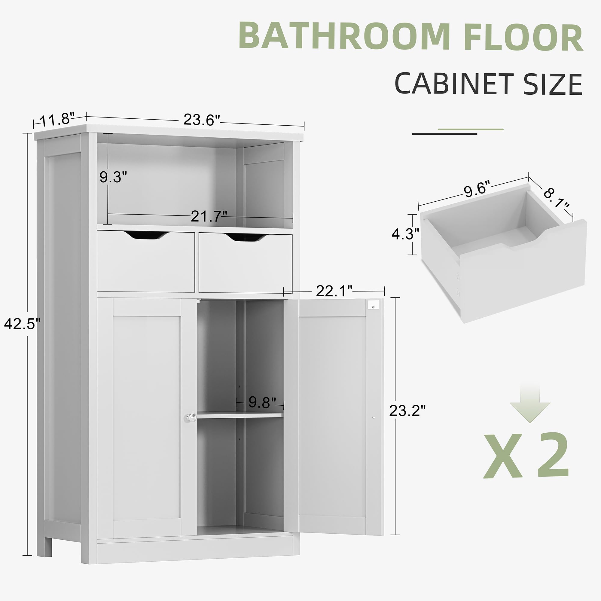 Shintenchi Storage Cabinet with Doors & Drawers - White for Bathroom, Kitchen & Living Room