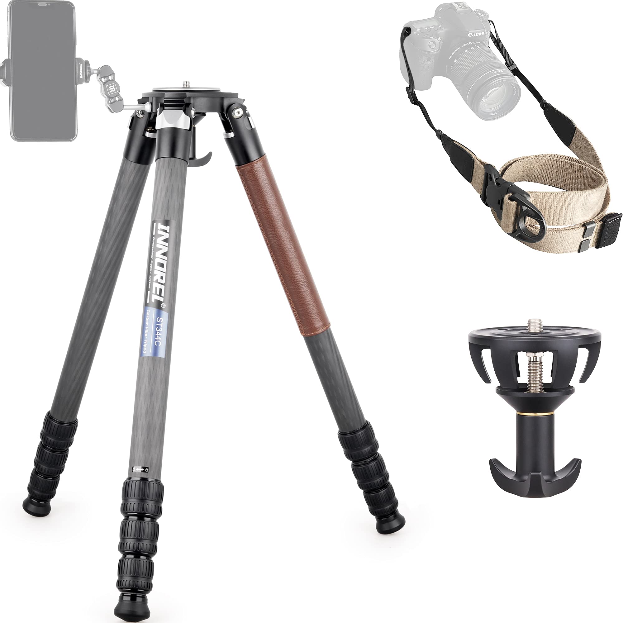 INNOREL ST344C Professional Carbon Fiber Tripod - Heavy Duty Camera Stand with 75mm Bowl Adapter, 34.4mm Tube Legs, 77.2 lbs Load Capacity (35kg), 63