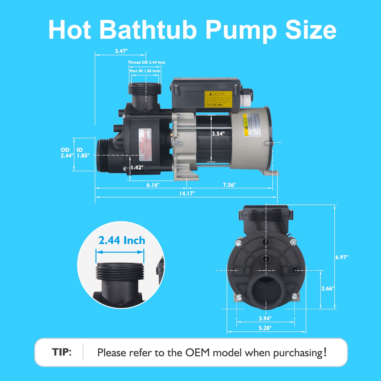 1.5HP Water Pump for Bath & Hot Tub - 110V-120V LX Pump Motor with 1.5