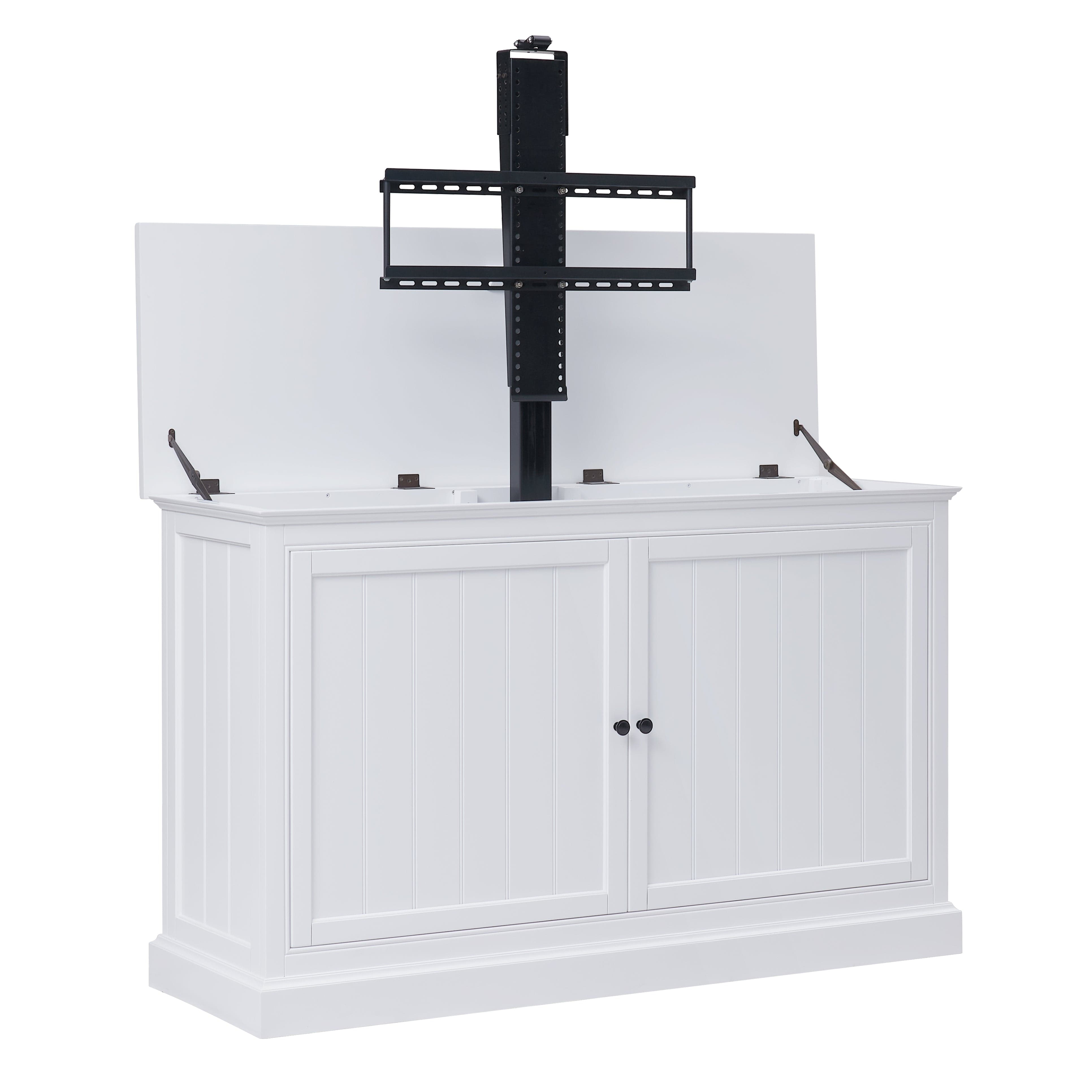 Smart TV Lift Cabinet for 65 Inch Flat Screen TVs - White Shoreline 74010 - Perfect for Living Room, Bedroom & Home Theater Setup