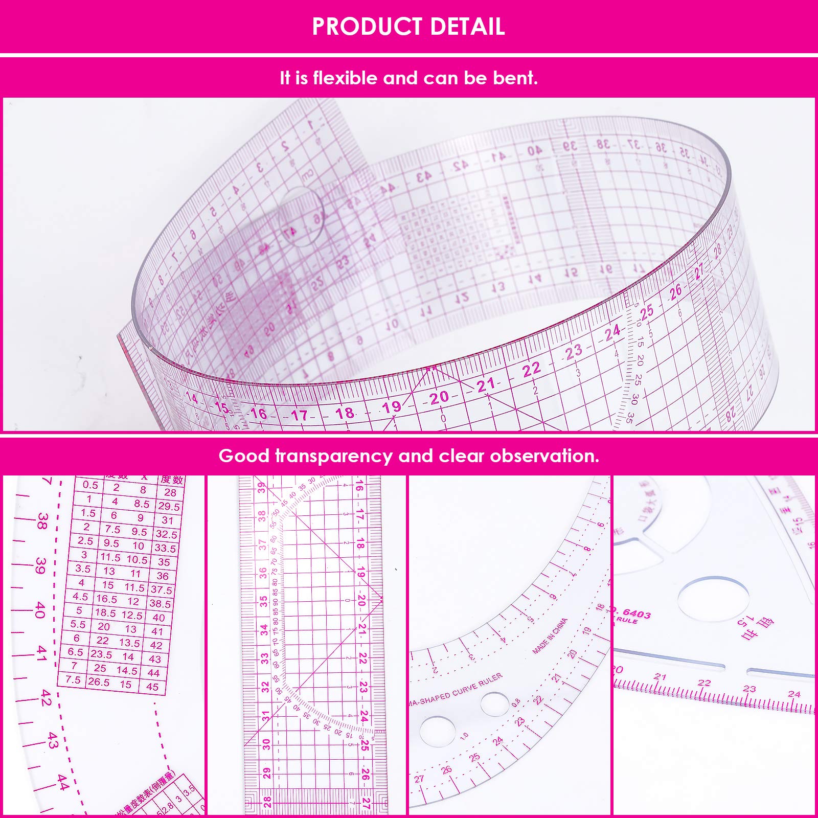 7-Piece Curve Metric Ruler Set - Multi-Functional Plastic Sewing Measuring Tools for Dressmaking, Tailoring & DIY Projects | Perfect for Pattern Making, Garment Construction & Crafting