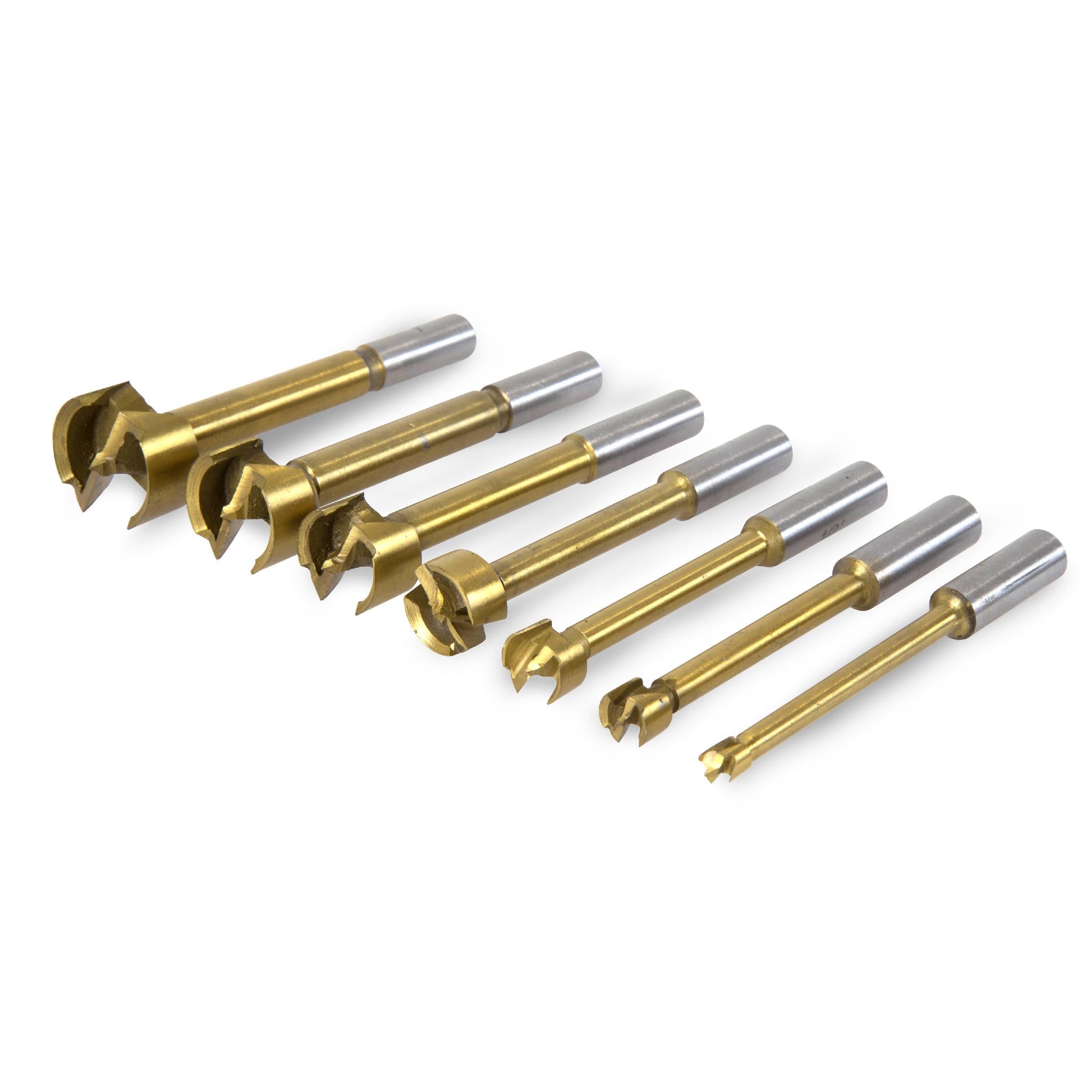 Premium WEN FB7 7-Piece Forstner Bit Set with Wooden Storage Case - Perfect for Woodworking, Cabinet Making & DIY Furniture Projects