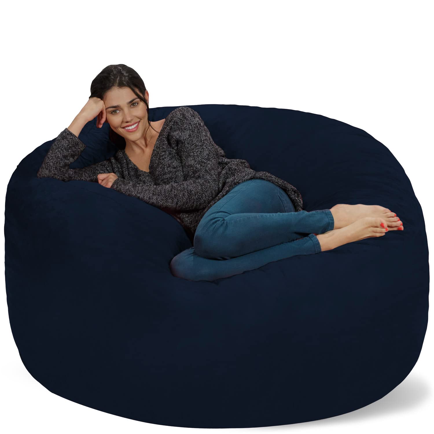 Chill Sack 5' Giant Memory Foam Bean Bag Chair - Ultra Soft Microfiber Cover - Midnight Blue - Perfect for Living Room, Game Room, Dorm & Relaxation