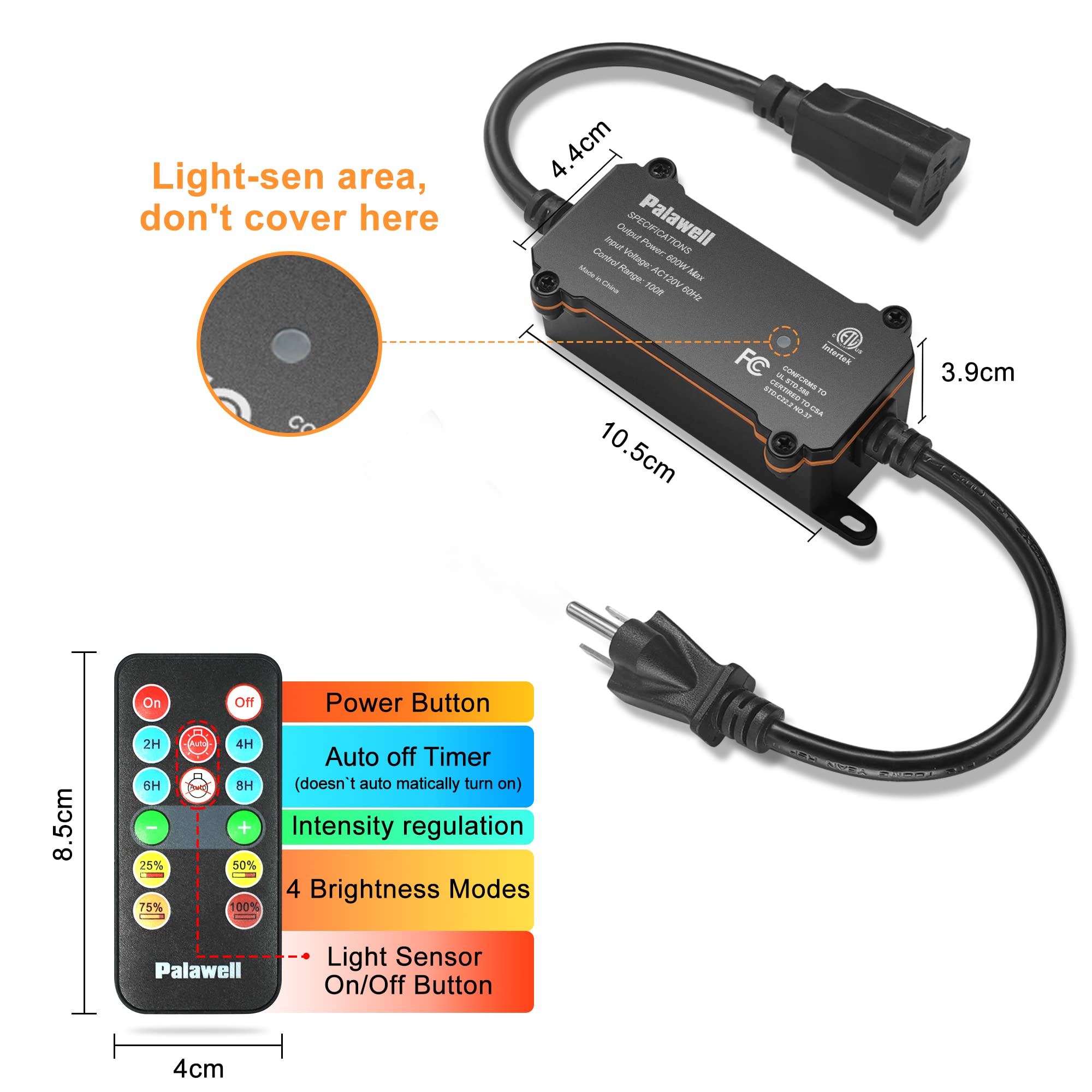 600W Outdoor Dimmer Switch for String Lights - 100FT Remote Control, Dusk to Dawn Timer, Waterproof Plug for Dimmable Patio Lights & Lamps | Perfect for Backyard, Garden & Outdoor Decor