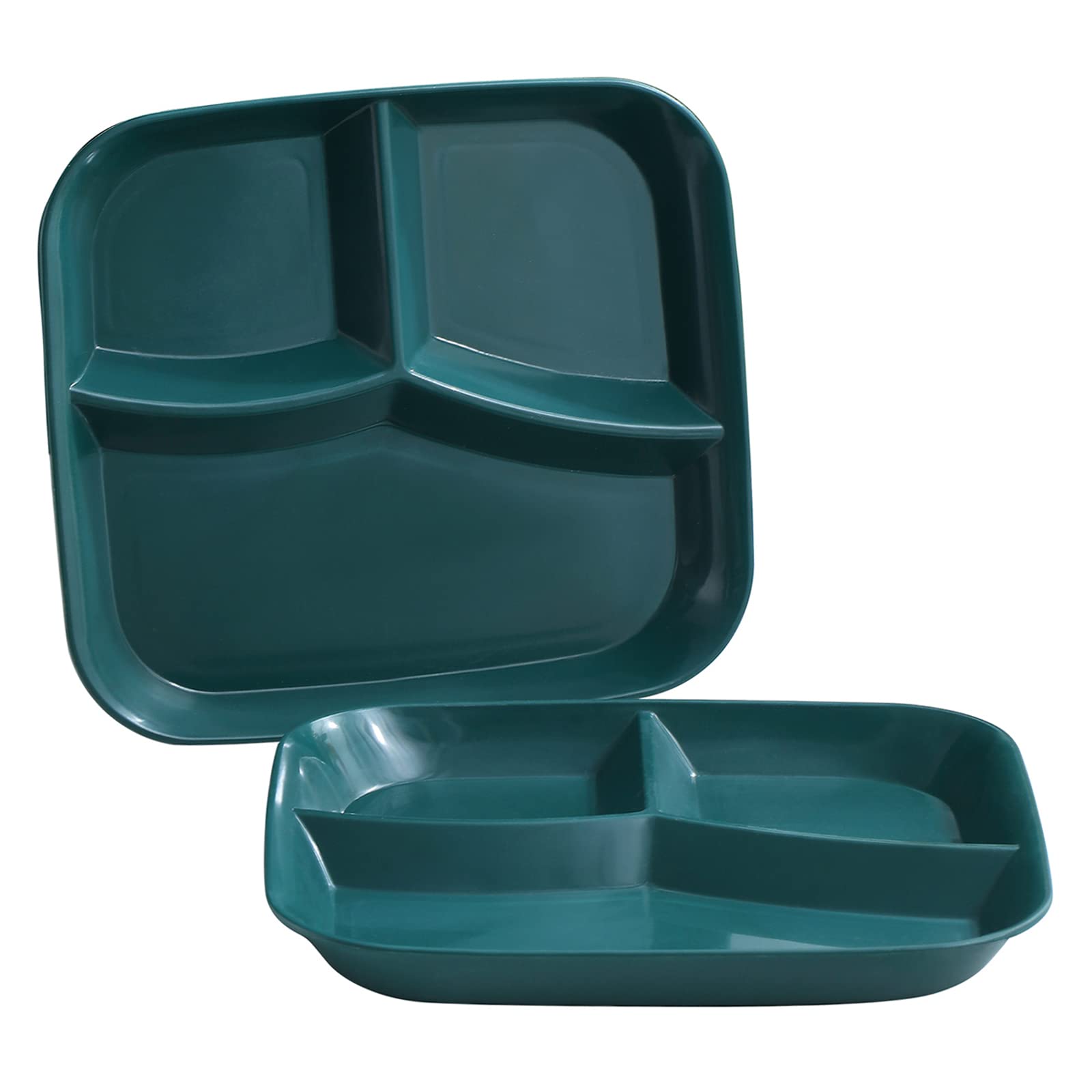 YBOBK HOME 3-Compartment Divided Plastic Plates for Kids - Reusable Microwave & Dishwasher Safe Sectional Dinnerware - Perfect for Portion Control, School Lunches, and Family Meals (2 Pack)