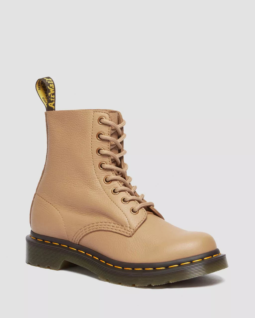 Dr. Martens 1460 Women's Pascal Virginia Leather Boots in Tan - Classic 8-Eye Lace-Up Ankle Boots for Women, Comfortable & Stylish for Everyday Wear, Work, and Outdoor Adventures