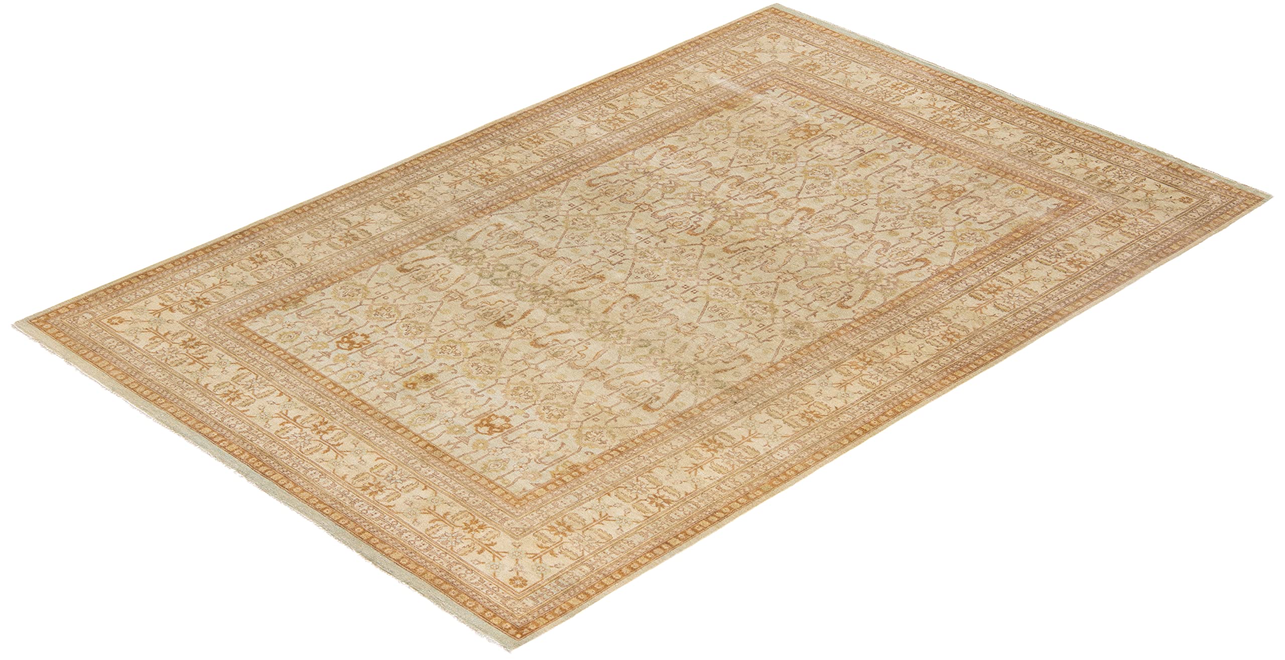 Handmade Wool Traditional Floral Mogul Ivory 6x9 Area Rug - Solo Rugs One of a Kind Hand Knotted - Perfect for Living Room, Bedroom & Home Decor