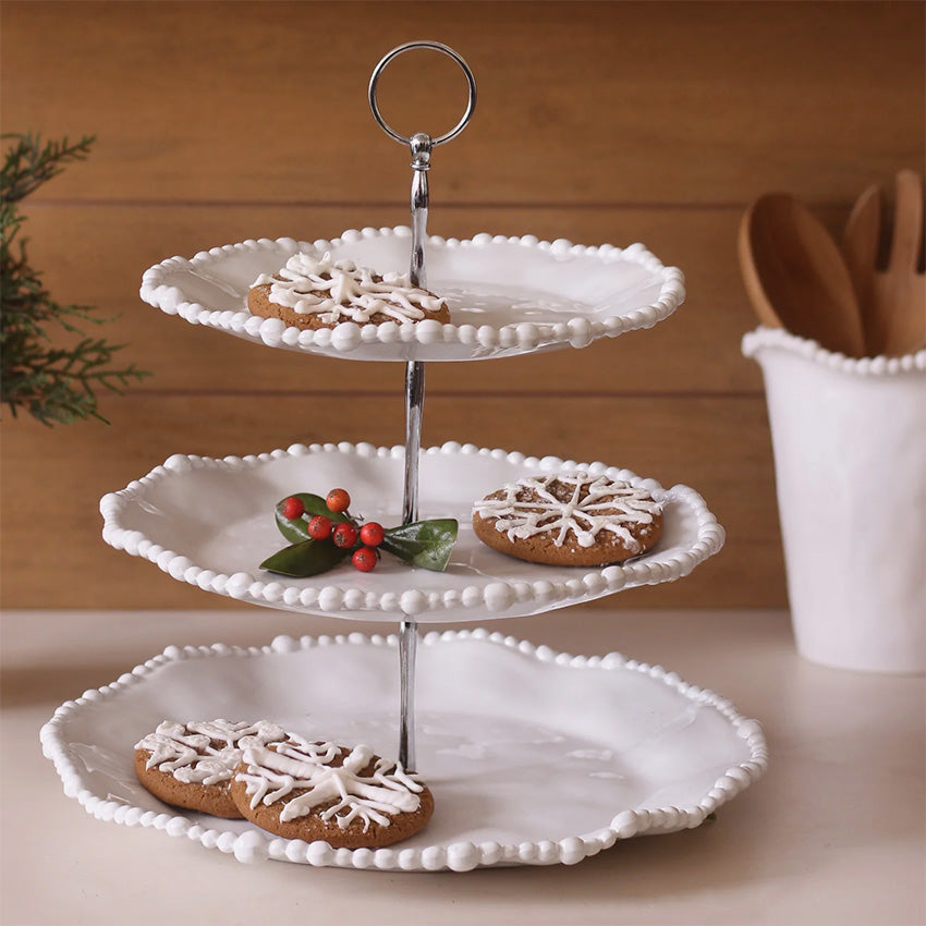 Beatriz Ball Vida Alegria Triple Tiered Serving Tray - Elegant White 3-Tier Dessert Stand for Parties, Weddings, and Entertaining