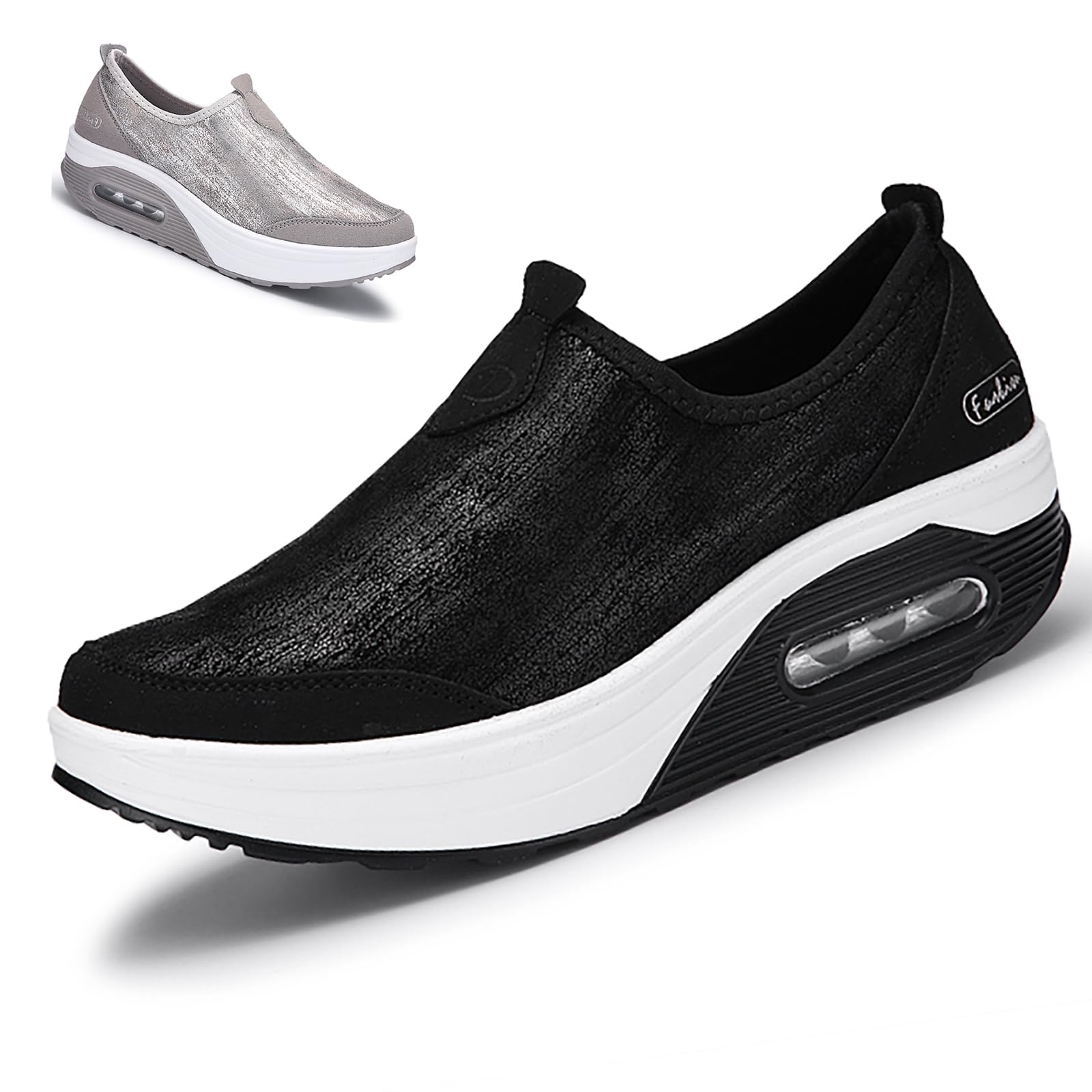 Women's Comfortable Platform Sneakers with Arch Support - Air Cushion Wedge Slip-On Loafers for Walking, Casual & Fashion | Perfect for Work, Travel & Everyday Wear