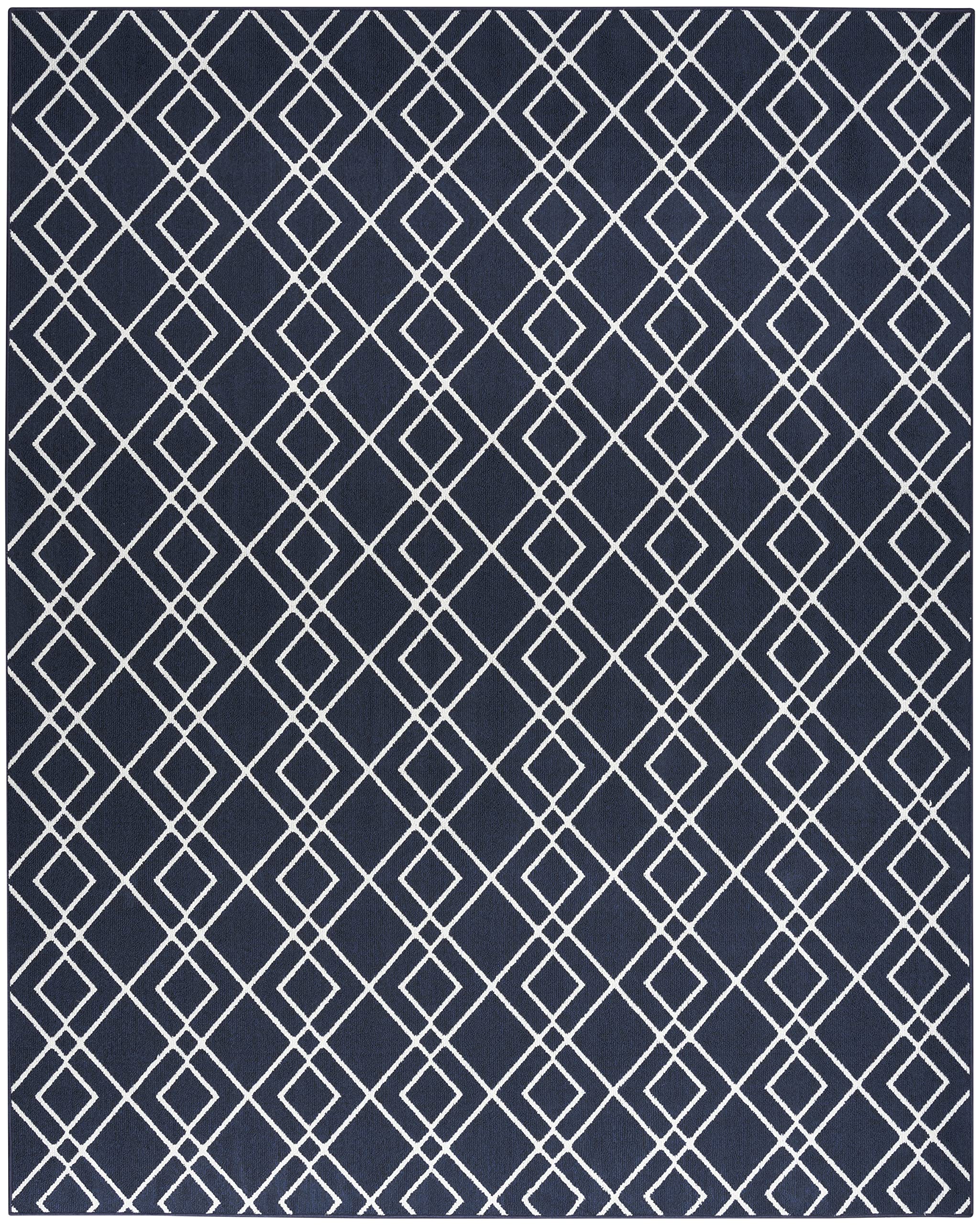 Nourison Modern Geometric Navy Blue 8' x 10' Area Rug - Easy to Clean, Non-Shedding, Soft & Durable - Perfect for Living Room, Bedroom, Dining Room or Kitchen Decor