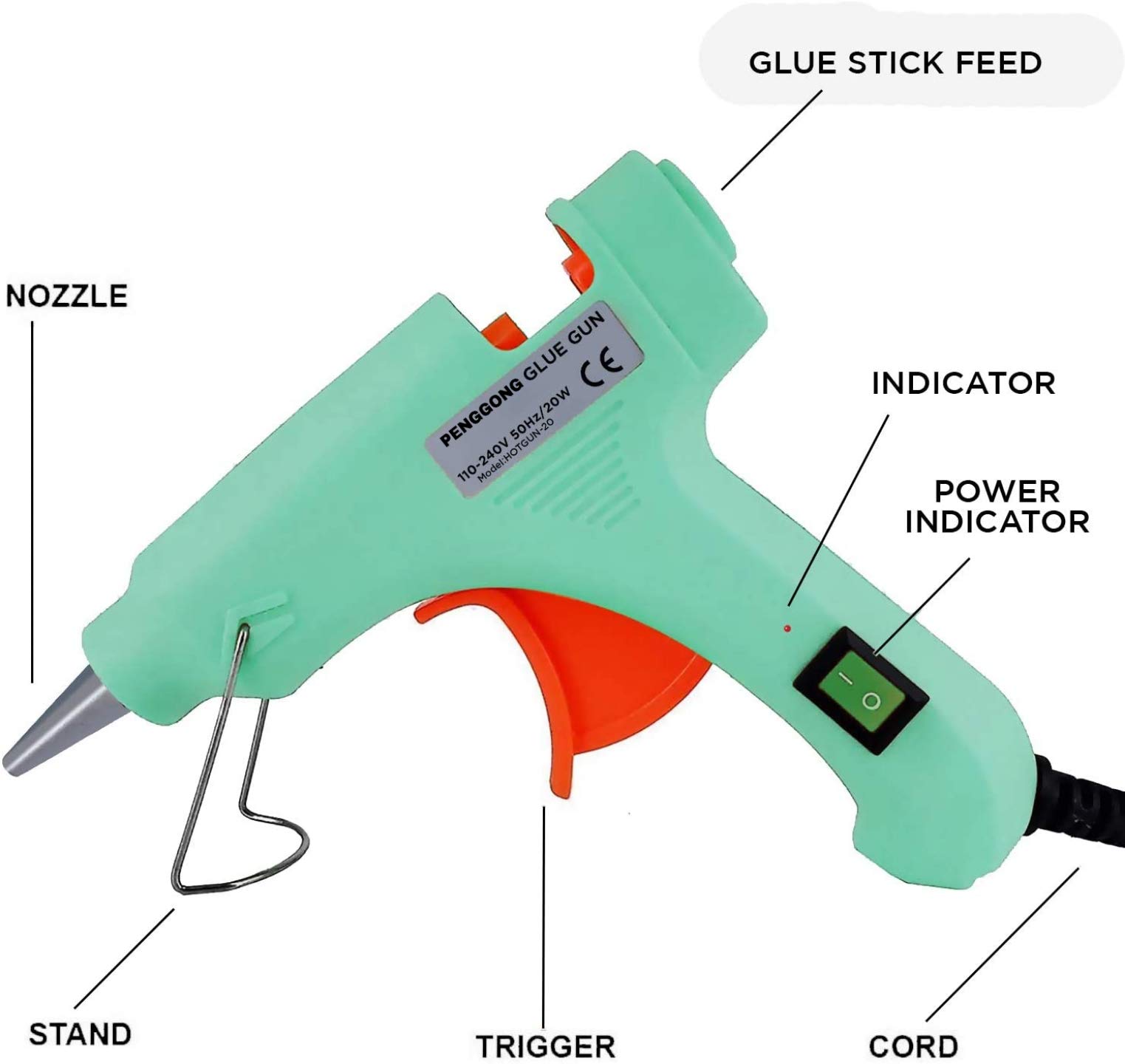 20W Hot Melt Glue Gun with ON/OFF Switch & LED Indicator - 7mm Nozzle, Includes 10 Free Transparent Glue Sticks - Perfect for DIY Crafts, Home Repairs, Woodworking, and Arts Projects