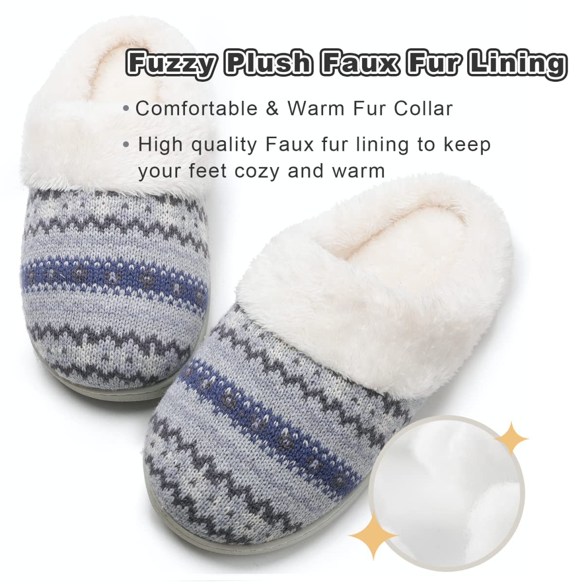 Vonluxe Women's Fuzzy Slip-On Slippers with Memory Foam - Warm & Comfortable Indoor/Outdoor House Shoes for Women - Perfect for Home, Bedroom, and Casual Wear