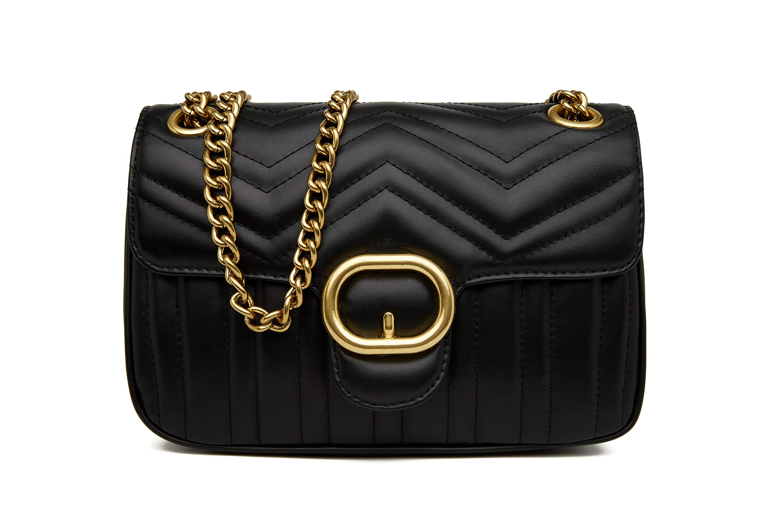Genuine Leather Women's Shoulder Bag - Fashion Quilted Crossbody Purse with Chain for Ladies, Black | Perfect for Work, Travel & Evening Events