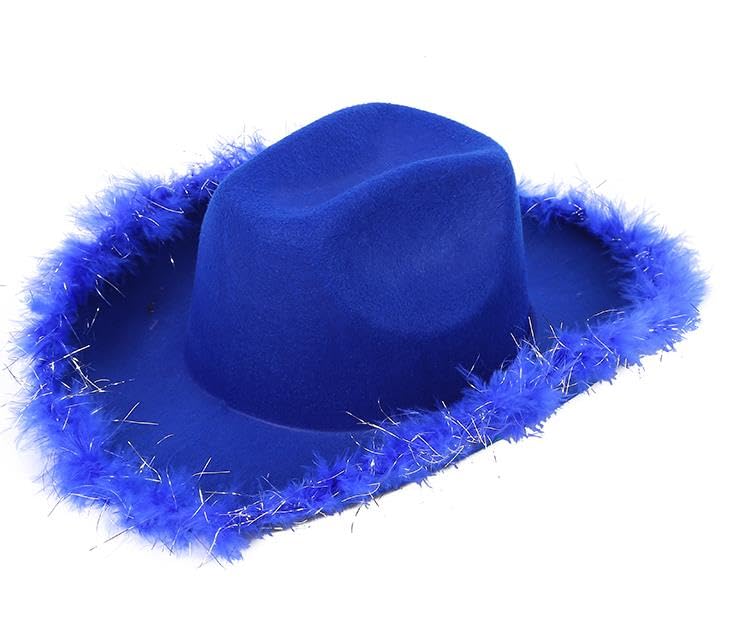 Betrodi Women's Western Cowboy Hat with Fluffy Feather & Rhinestone Decor - Stylish Cowgirl Hat for Bachelorette Party, Country Music Festival, Rodeo and Western Costume Dress-Up