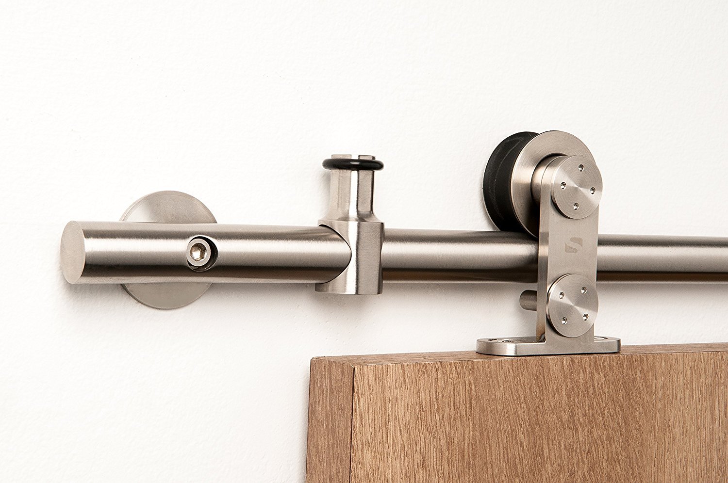 Stainless Steel Sliding Barn Door Hardware Kit - Satin Finish for Wood Doors, 8ft Rail Length (Circa-WT Series) | Modern Farmhouse Style | Perfect for Bedrooms, Closets & Room Dividers