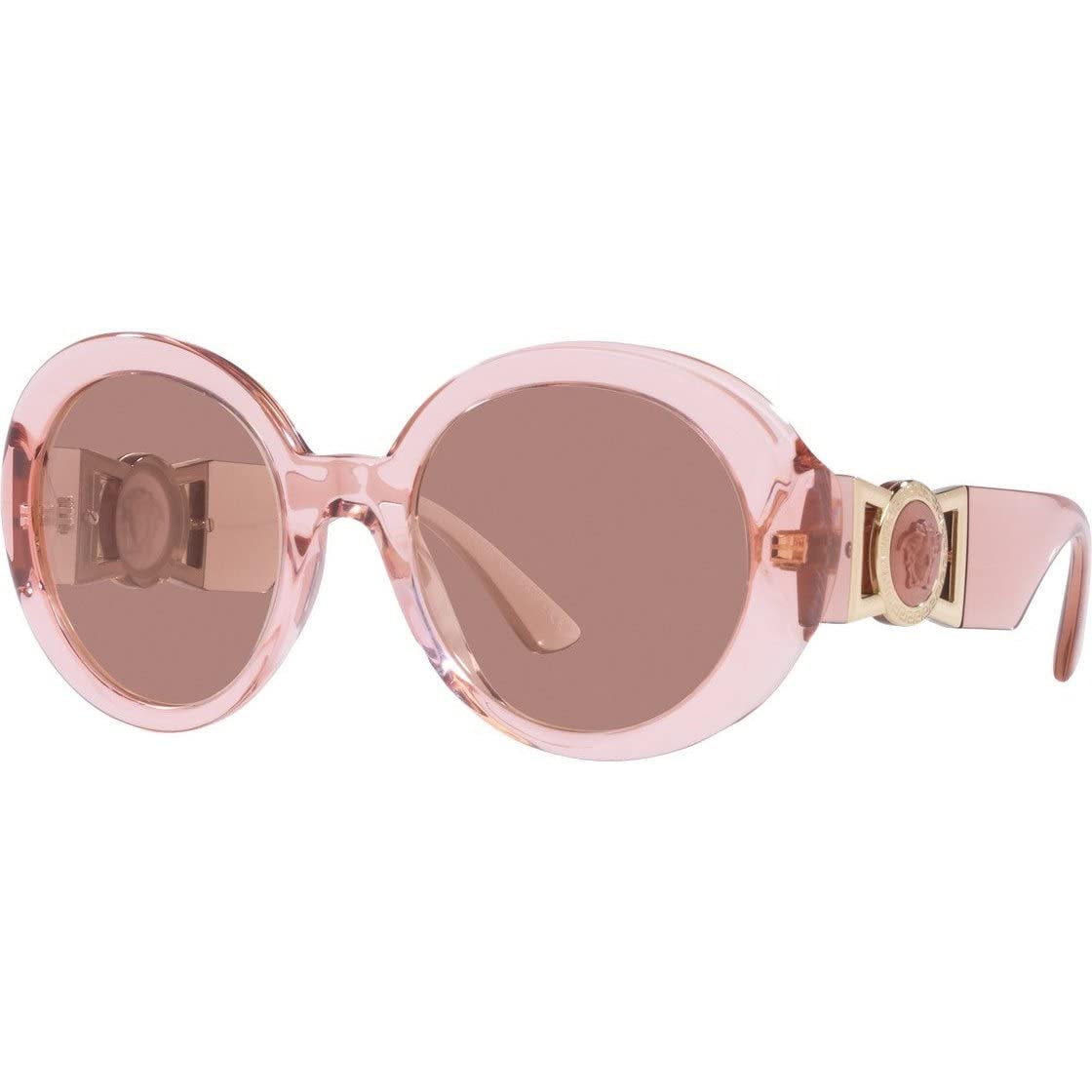 Versace Women's Sunglasses - Transparent Pink Frame with Light Brown Lenses (55MM) | Luxury Designer Shades for Women | Perfect for Beach, Driving & Outdoor Fashion