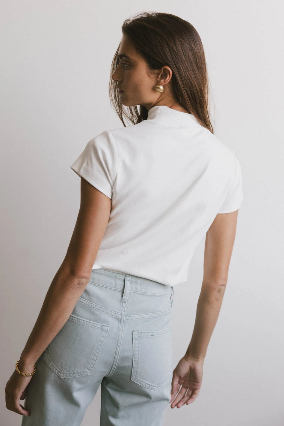 Marley Mock Neck Tee - Soft Cotton Crewneck T-Shirt for Women in White | Casual Wear, Layering & Everyday Outfits | FINAL SALE