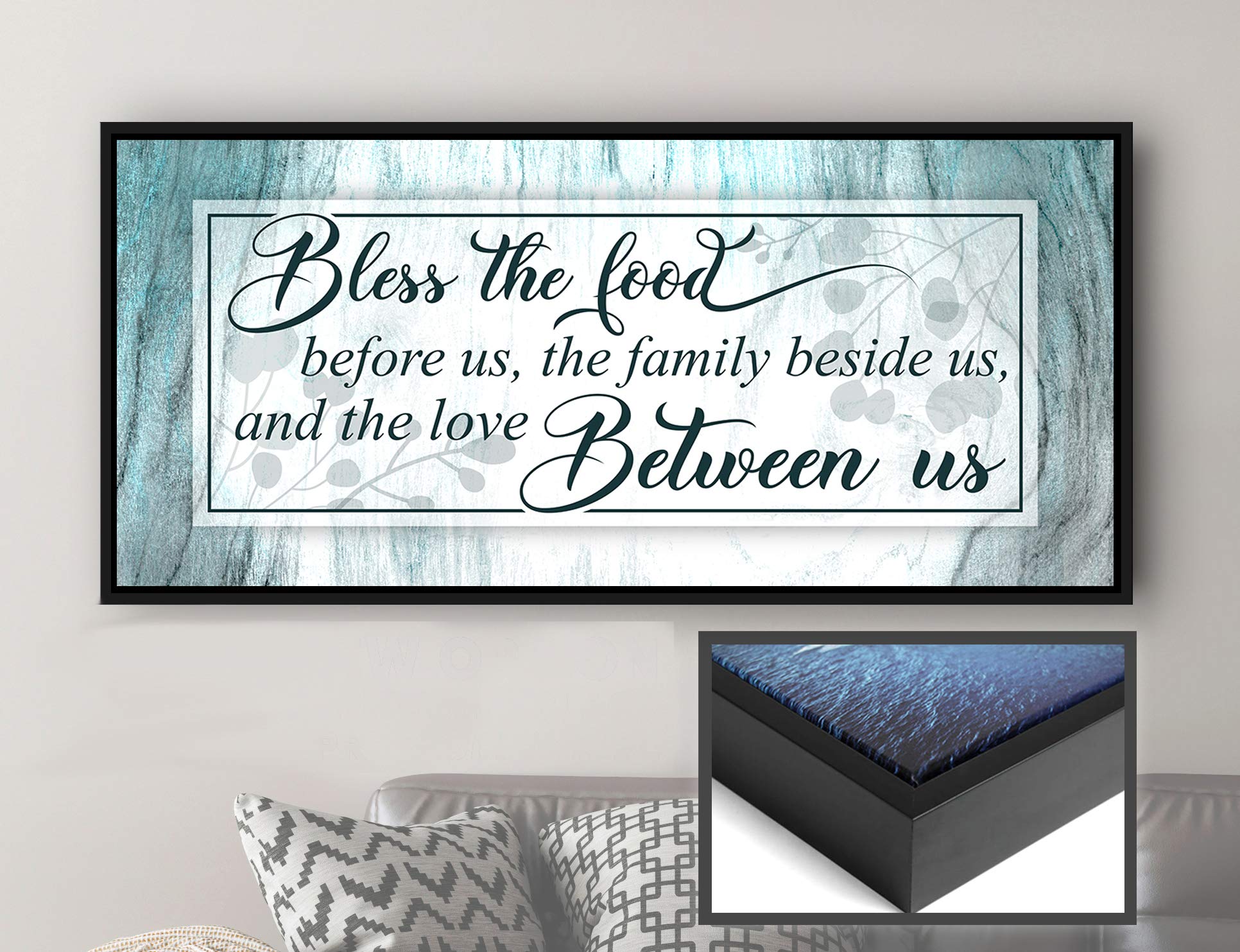 Framed Kitchen Wall Art Sign - The Fondest Memories Blue (42x19 in) - Rustic Dining Room Decor for Farmhouse & Modern Homes