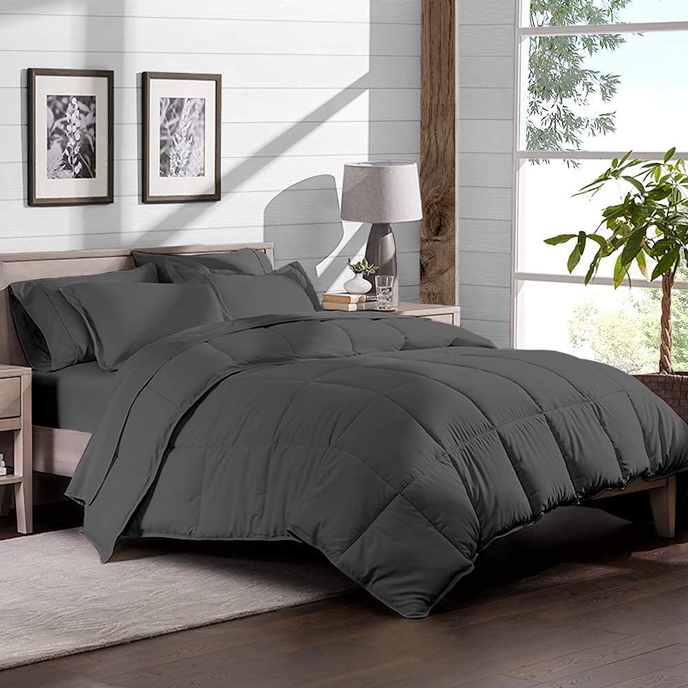 Bare Home 1800 Ultra-Soft Microfiber Twin Sheet Set & Comforter Set - All Season Grey Bedding for Twin/Twin XL - Perfect for Kids Rooms, Guest Bedrooms & Dorm Essentials