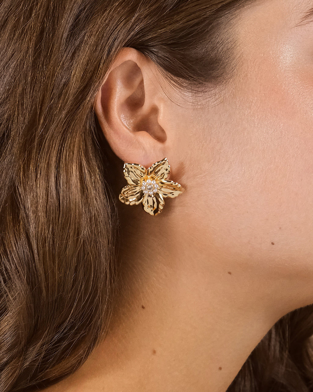 Ottilia Pearl & Cubic Zirconia Flower Stud Earrings for Women - Elegant Floral Jewelry Gift for Brides, Party, Wedding, and Special Occasions