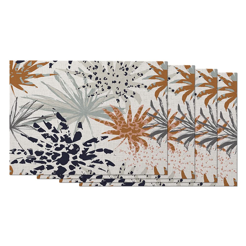 AOYEGO Retro Palm Leaves Placemats Set of 4 - 12x18 Inch Cotton Linen Table Mats with Exotic Animal Print for Dining Table Decor, Kitchen, and Party Settings