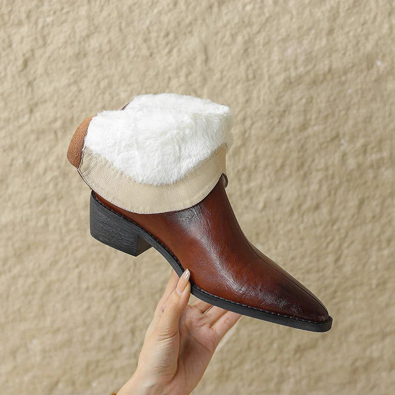 **Genuine Leather Western Boots for Women - Pointed Toe Chunky Heel Chelsea Ankle Boots, Retro Style for Autumn & Winter | Perfect for Cowgirl Fashion, Country Rides & Casual Outfits**